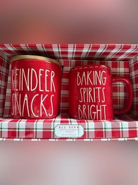 Rae Dunn Red Ceramic Canister & Mug Set - Festive Script